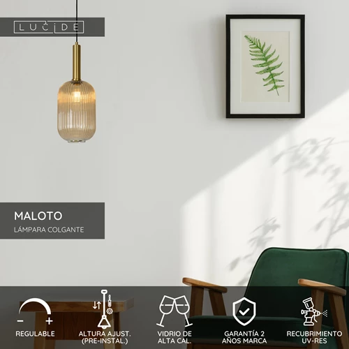 Lucide MALOTO - Lámpara colgante - Ø 20 cm - 1xE27 - Ámbar - USP